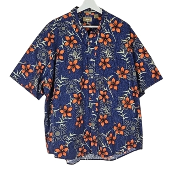 Natural Issue Tropical Print Short Sleeve Orange Blue Wrinkle-Free Shirt - Picture 1 of 4